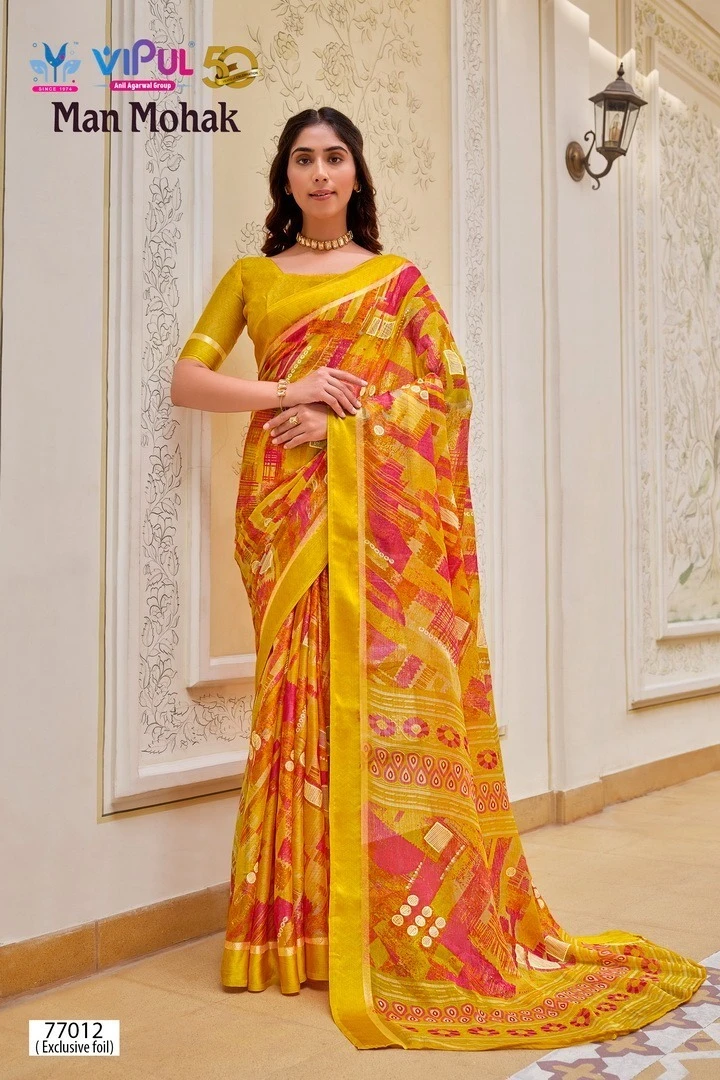 Vipul Man Mohak Chiffon Wholesale Fancy Sarees Catalog — Wholesale Sarees, MPA wholesale from Surat — view 4